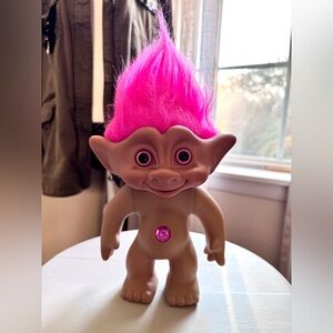 Vintage 1990s Ace Novelty Hot Pink Treasure Troll with Pink Eyes/Pink Wishstone